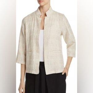 Eileen Fisher Natural Organic Cotton Jacquard High Collar Jacket in cream
